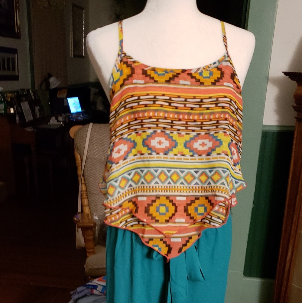Multi colored spaghetti strap tank